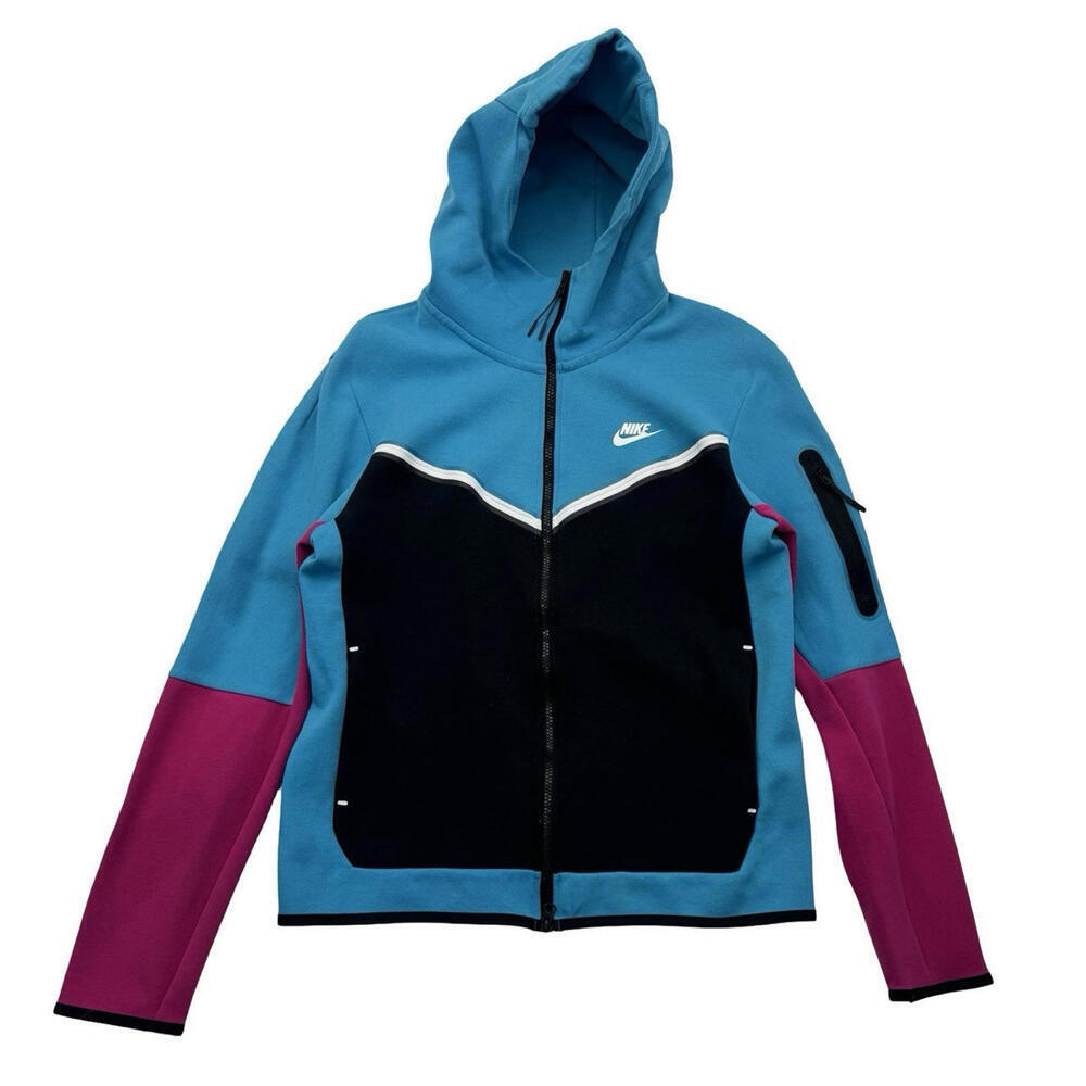 Nike Sportswear Tech Fleece Full Zip Hoodie Blue Fury Pink Black Size M